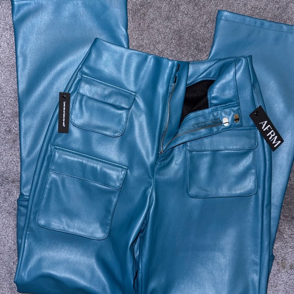 AFRM Pants - AFRM Teal Faux Leather Straight-Leg Pants
